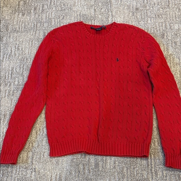 Polo Ralph Lauren Sweaters - Polo Ralph Lauren Sport Red Cable-Knit Crewneck Sweater Size M Cotton Vintage